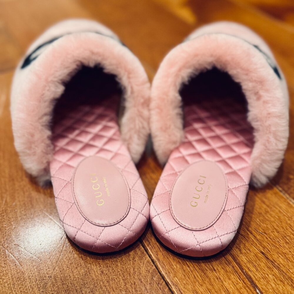 Gucci Interlocking G Faux Fur Slippers in Pink Size 41 US 11 - Picture 3 of 7